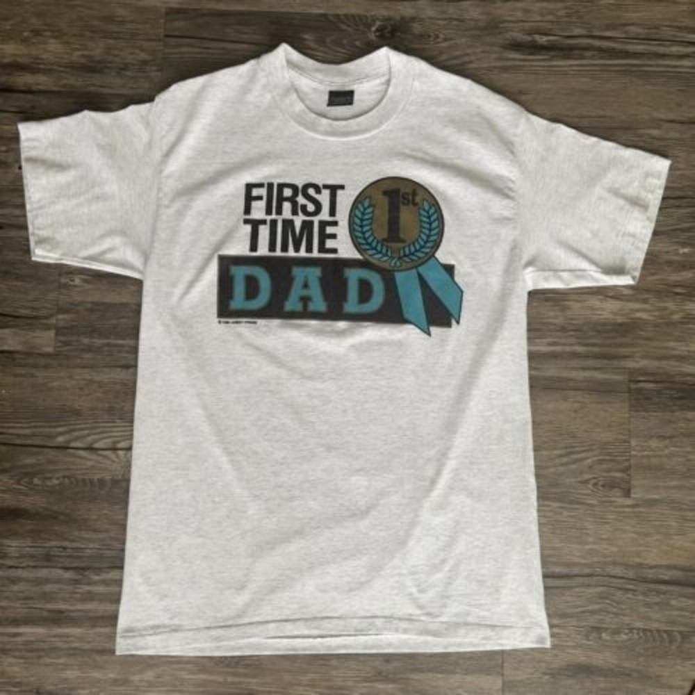 Vintage 95 Platinum Plus 1st Time Dad Single Stitch Made In USA Tshirt Men M EUC